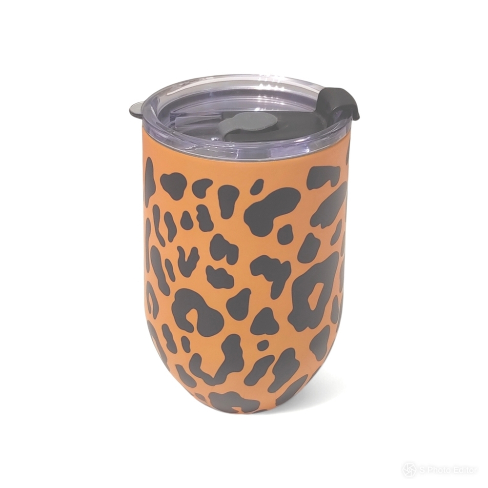 Modern Expressions stainless wine mug tumble orange leopard prints 15.2 fl oz